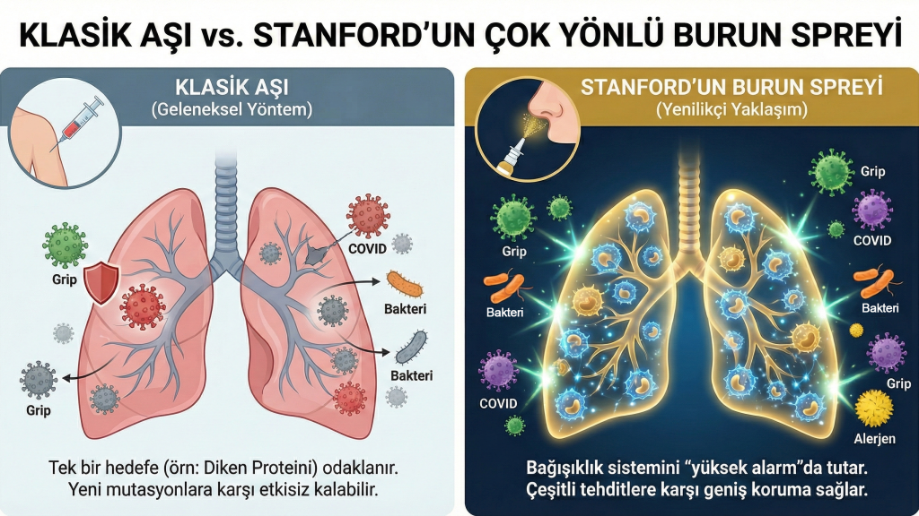 Klasik Aşı ve Stanford Burun Spreyi Mekanizma Karşılaştırması