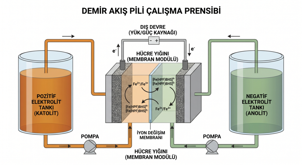 Demir Akış Pili Sisteminin Temel Çalışma Mekanizması