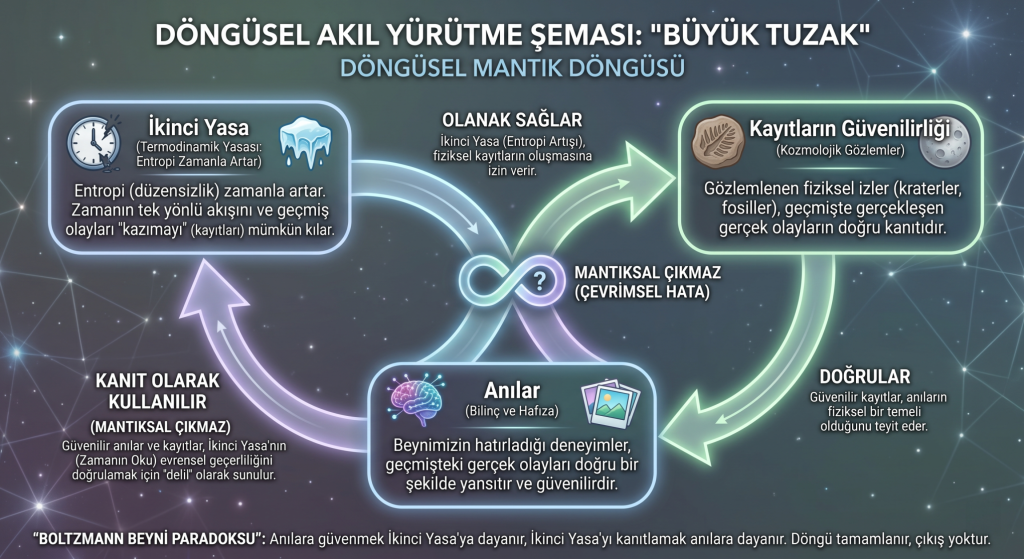Standart Kozmoloji (Big Bang) ile Boltzmann Beyni hipotezinin entropi seyri arasındaki temel fark